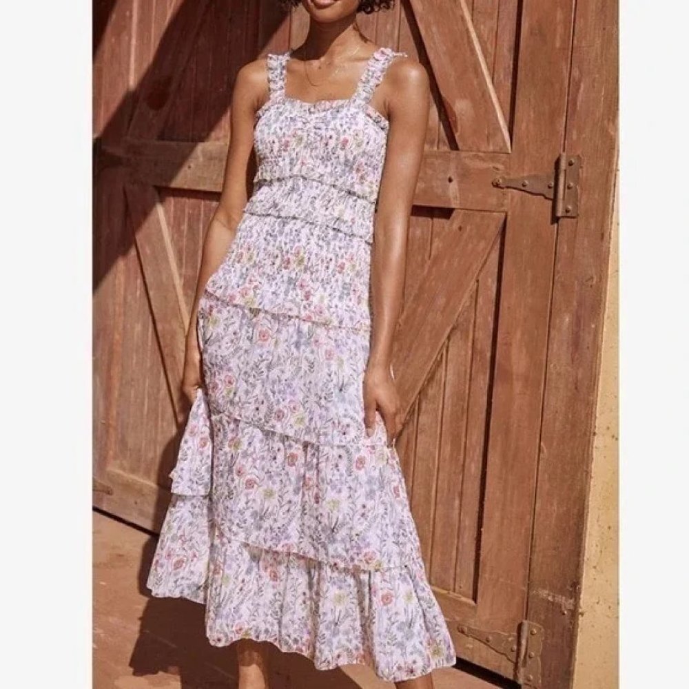 NWT SAYLOR | Leanna Smocked Floral Print Midi Dress - Size L